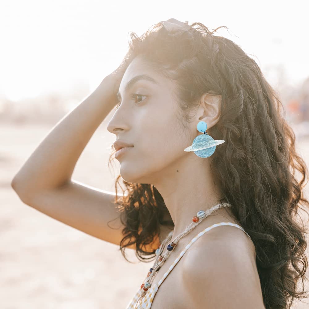 Stylish Acrylic Moon and Planet Dangle Earrings - Cute Universe Resin Drop Earrings for Women | Perfect for Parties, Date Nights & Boho Fashion