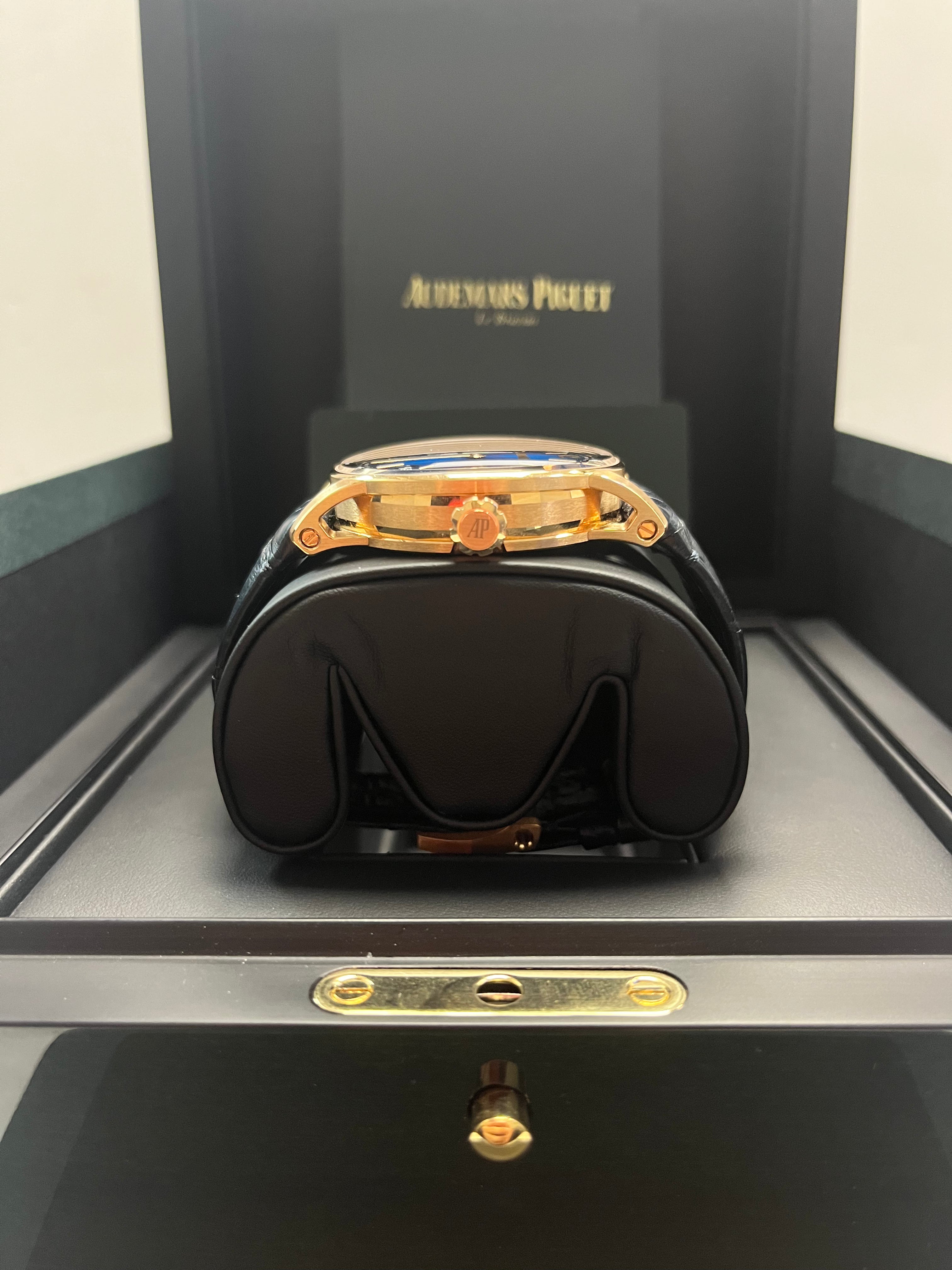 Audemars Piguet Code 11.59 Selfwinding Men's Watch - 18K Rose Gold Case, Blue Dial, Leather Strap (Ref# 15210OR.OO.A028CR.01) - Luxury Dress Watch for Business & Formal Occasions