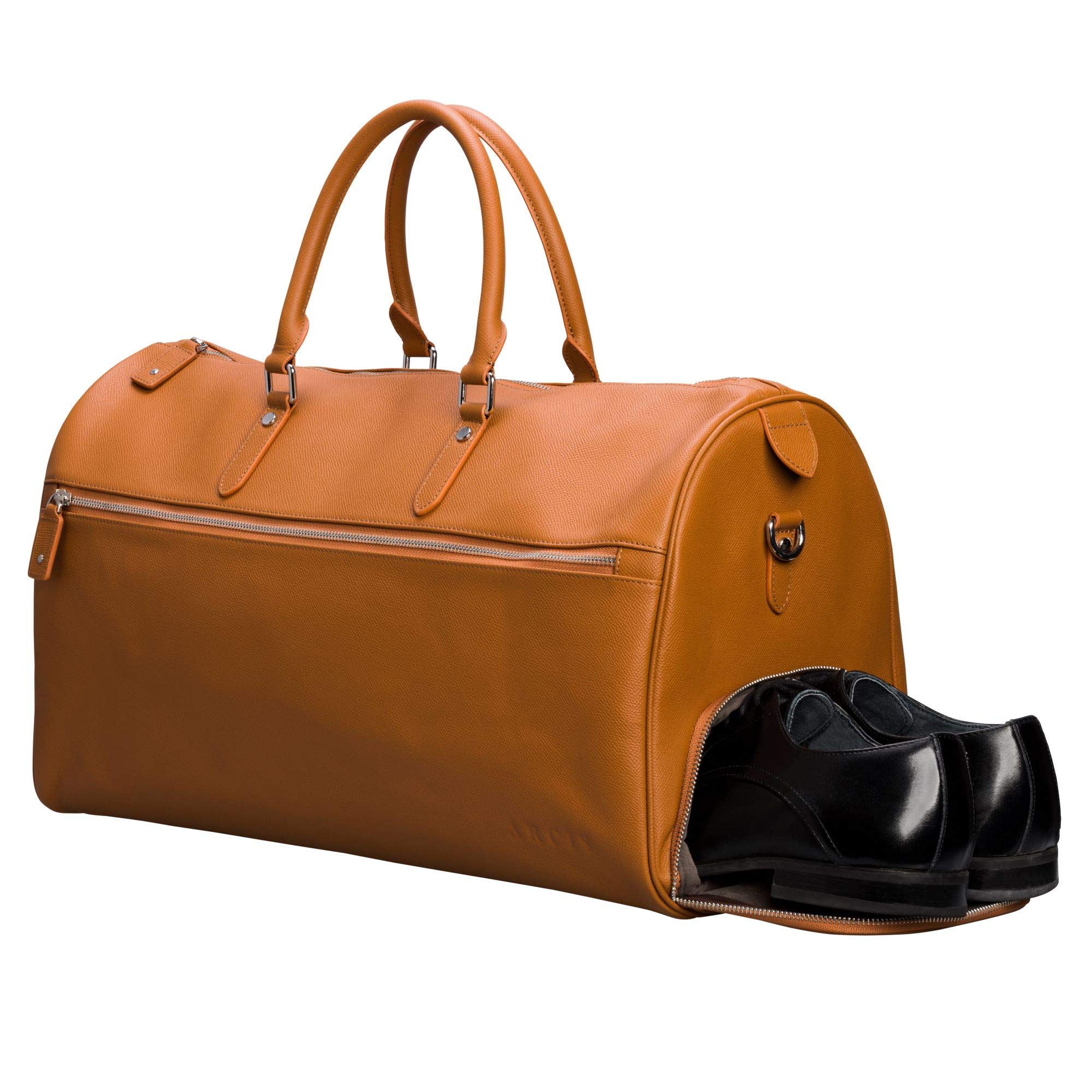 Premium Genuine Leather Travel Bag with Shoe Compartment - Durable Weekender Overnight Bag, Carry-On Duffel for Men & Women (Brown) | Perfect for Business Trips, Gym, Weekend Getaways & Air Travel