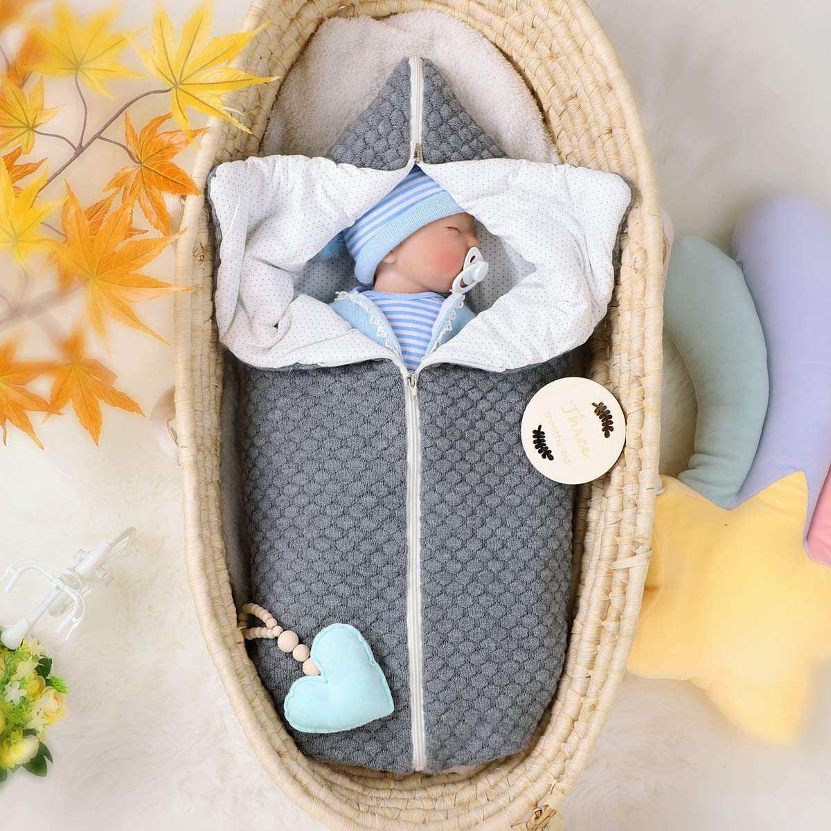 Soft Knitted Baby Sleeping Bag Hooded Swaddle Sack Blanket for Newborns 0-12 Months - Cozy Unisex Swaddle Wrap for Stroller, Crib & Travel - Perfect Baby Shower Gift (Grey) - Ideal for Nursery, Daycare & On-the-Go Parenting