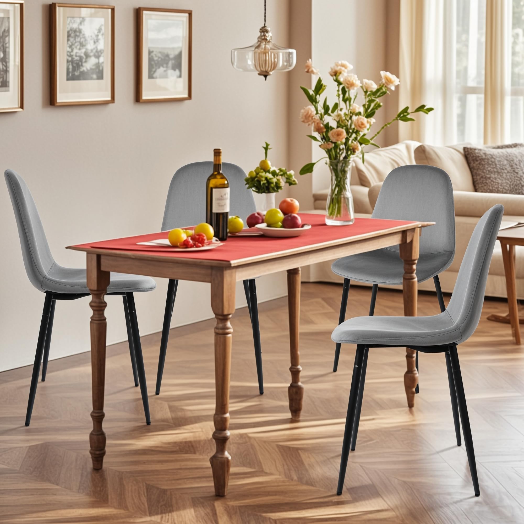 Velvet Dining Chairs Set of 4 - Modern Fabric Upholstered Kitchen Side Chairs with Padded Seat & Sturdy Metal Legs - Comfortable for Dining Room, Living Room, Restaurant, Office Meeting - Perfect for Home Decor, Family Gatherings & Commercial Spaces - Grey
