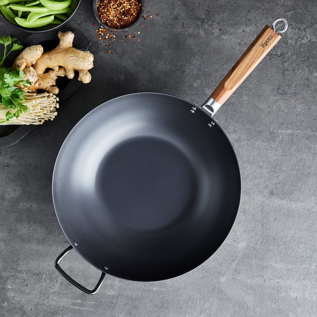 Premium Kyoto Carbon Steel 14-Inch Wok Pan - Professional Restaurant-Grade Black Wok for Stir-Frying, Deep Frying & Asian Cooking - Perfect for Home Chefs & Commercial Kitchens