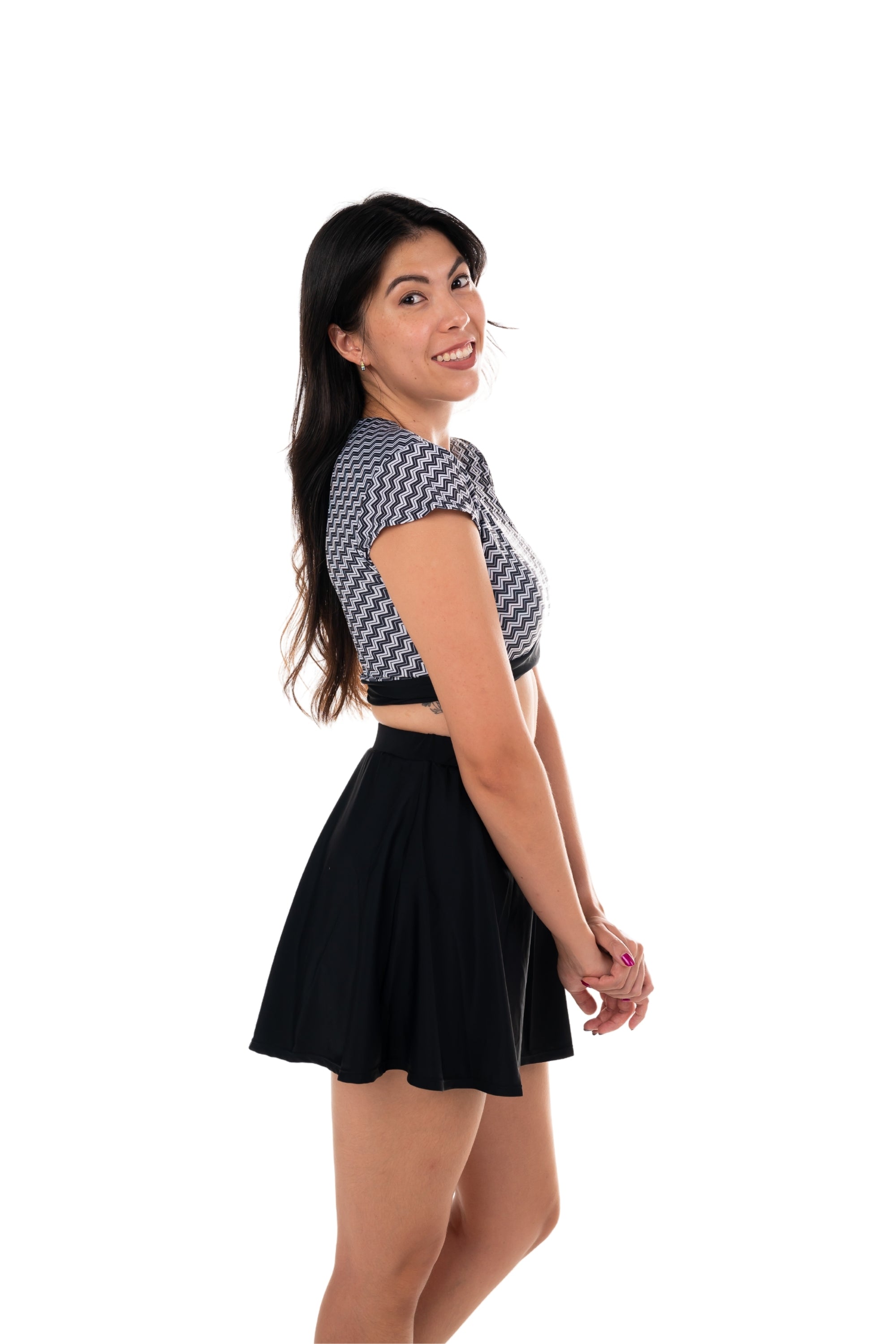 Santa Cruz Crop Sports Top - Women's Athletic Zig Zag Print Workout Shirt for Yoga, Running & Gym - Breathable & Comfortable Activewear