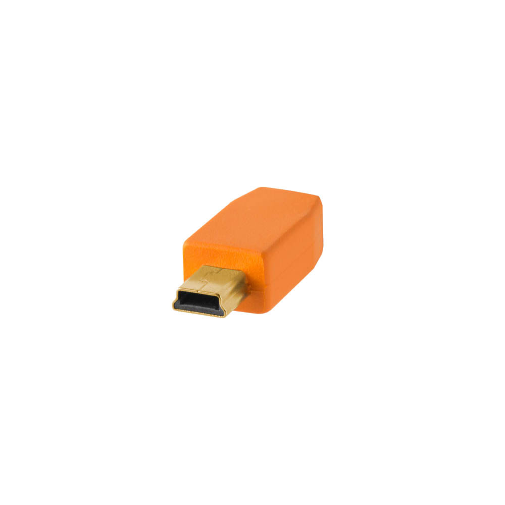 TetherPro 15ft USB A to USB 2.0 Mini B 5-Pin Tether Cable - High Visibility Orange for DSLR Camera Tethering & Studio Photography