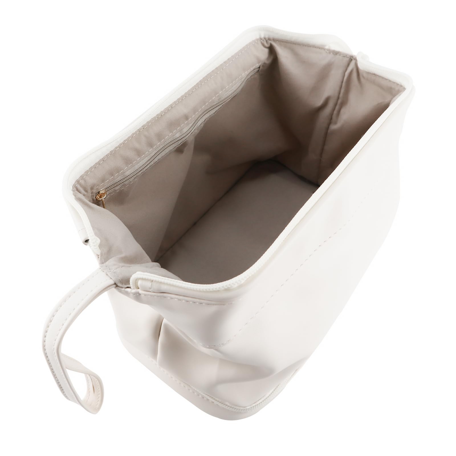 Waterproof Travel Makeup Bag for Women - Large Capacity Double Layer Cosmetic Organizer with Brush Holder, PU Leather Toiletry Bag (White) - Perfect for Travel, Gym & Daily Makeup Storage