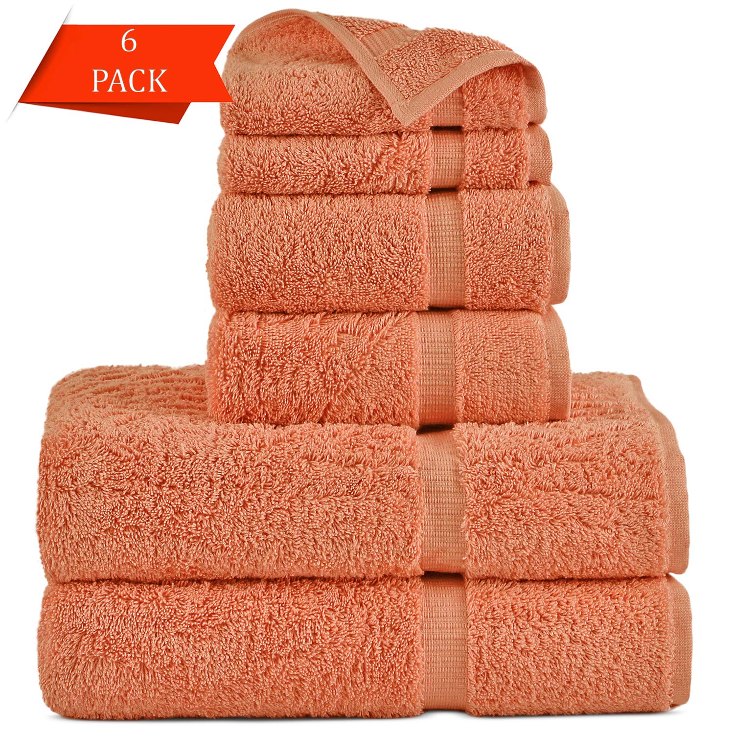 Premium 100% Turkish Cotton Bath Towel Set - 6 Piece (Coral) | Ultra Soft & Absorbent for Spa, Beach & Luxury Bathroom