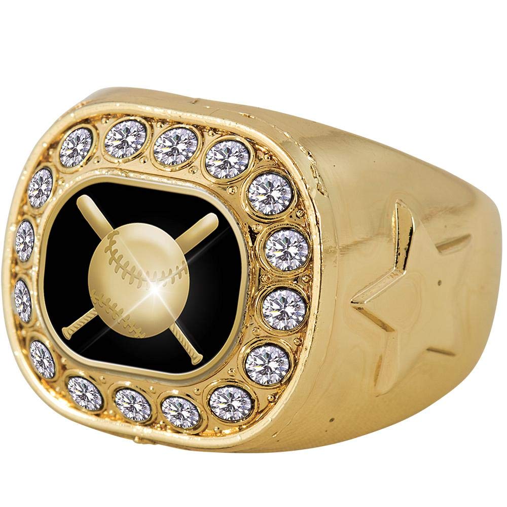 Premium Gold Crystal Baseball Championship Rings with Gemstones - Custom Engraved Sports Awards for Players, Coaches & Fans - Perfect for Trophies, Gifts & Celebrations