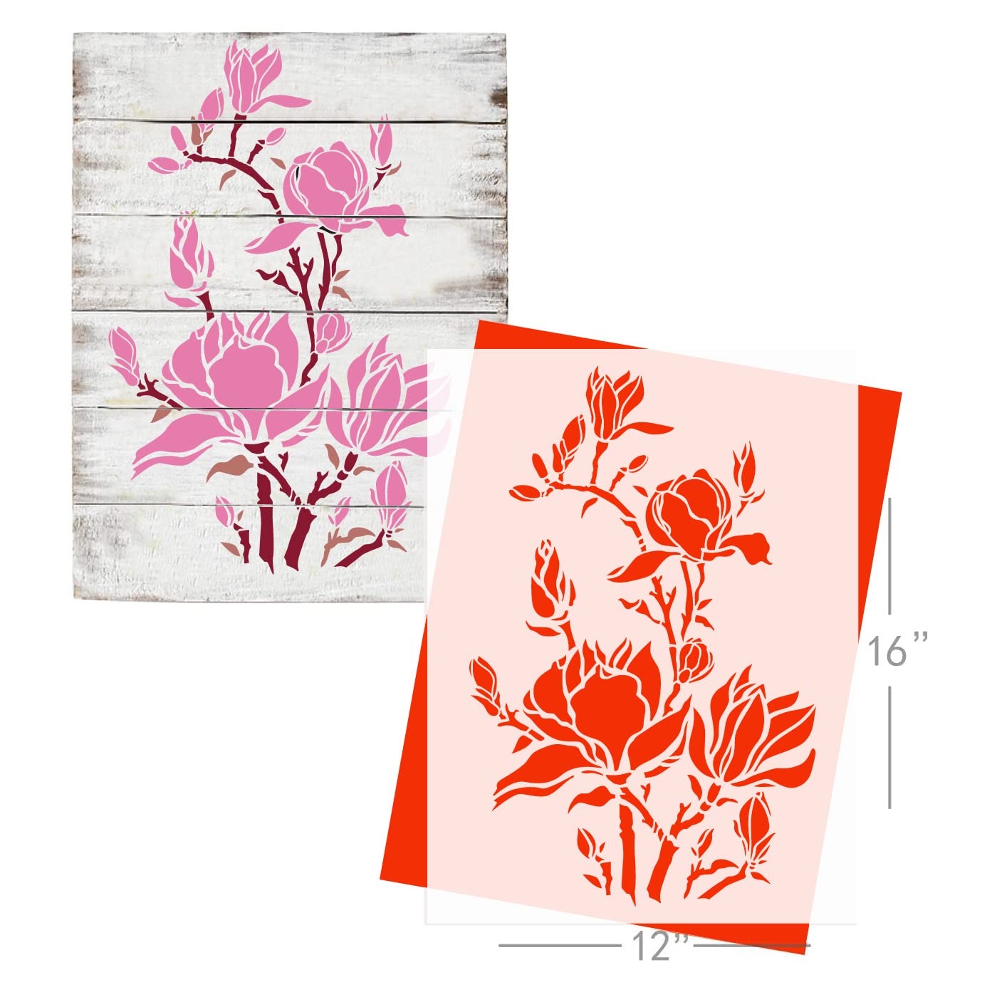 GSS Designs Large Magnolia Flower Stencils 12x16 Inch - Reusable Painting Templates for Wood, Canvas, Paper, Fabric, Wall & Tile - Perfect for DIY Home Decor, Wall Art, and Craft Projects