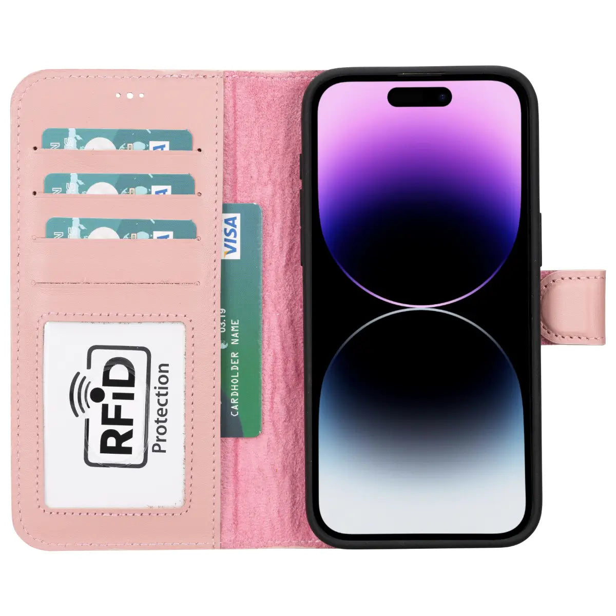 Pink Leather Wallet Case for iPhone 15 Pro Max - Slim RFID Blocking Phone Cover with Card Holder - Perfect for Women's Fashion & Everyday Use