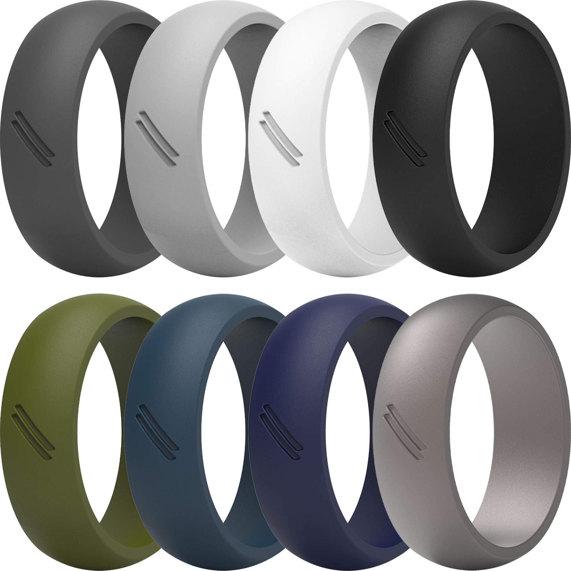 ThunderFit Silicone Wedding Rings for Men - 8 Pack Rubber Engagement Bands (8.7mm Wide, 2.5mm Thick) - Comfortable, Durable & Safe Alternative Metal Ring - Perfect for Gym, Work, Travel & Outdoor Activities