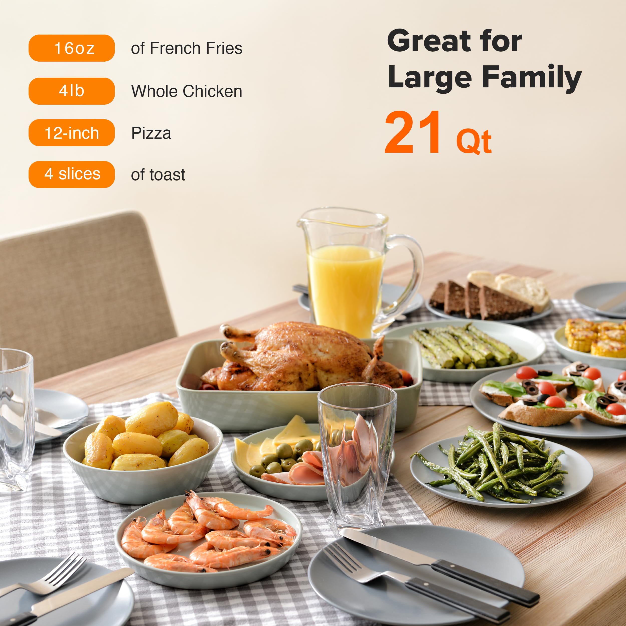 Nuwave Bravo Pro Smart Air Fryer Toaster Oven Combo - 12-in-1 Multi-Function Countertop Appliance with Quick Crisp Technology, 1800W, 50-450°F Temperature Range, PFAS-Free Nonstick, 21QT Capacity, Cinnamon Color - Perfect for Baking, Roasting, Air Frying & Meal Prep in Small Kitchens