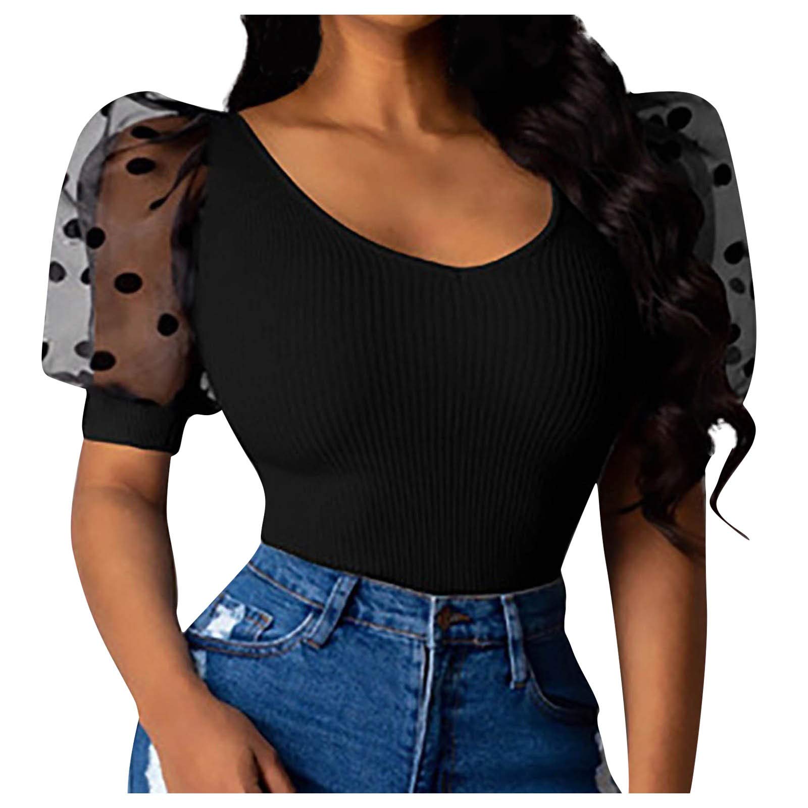 Women's Corset Top Elastic Slimming Short Sleeve T-Shirt - Sexy Wave Point Design Casual Blouse for Date Night & Summer Outfits