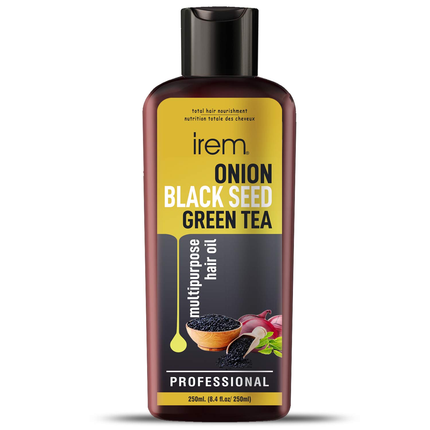 Irem Onion, Black Seed & Green Tea Hair Oil for Hair Growth - 250ml | Promotes Healthy Hair, Reduces Hair Fall & Dandruff | Perfect for Daily Scalp Massage & Night Hair Treatment