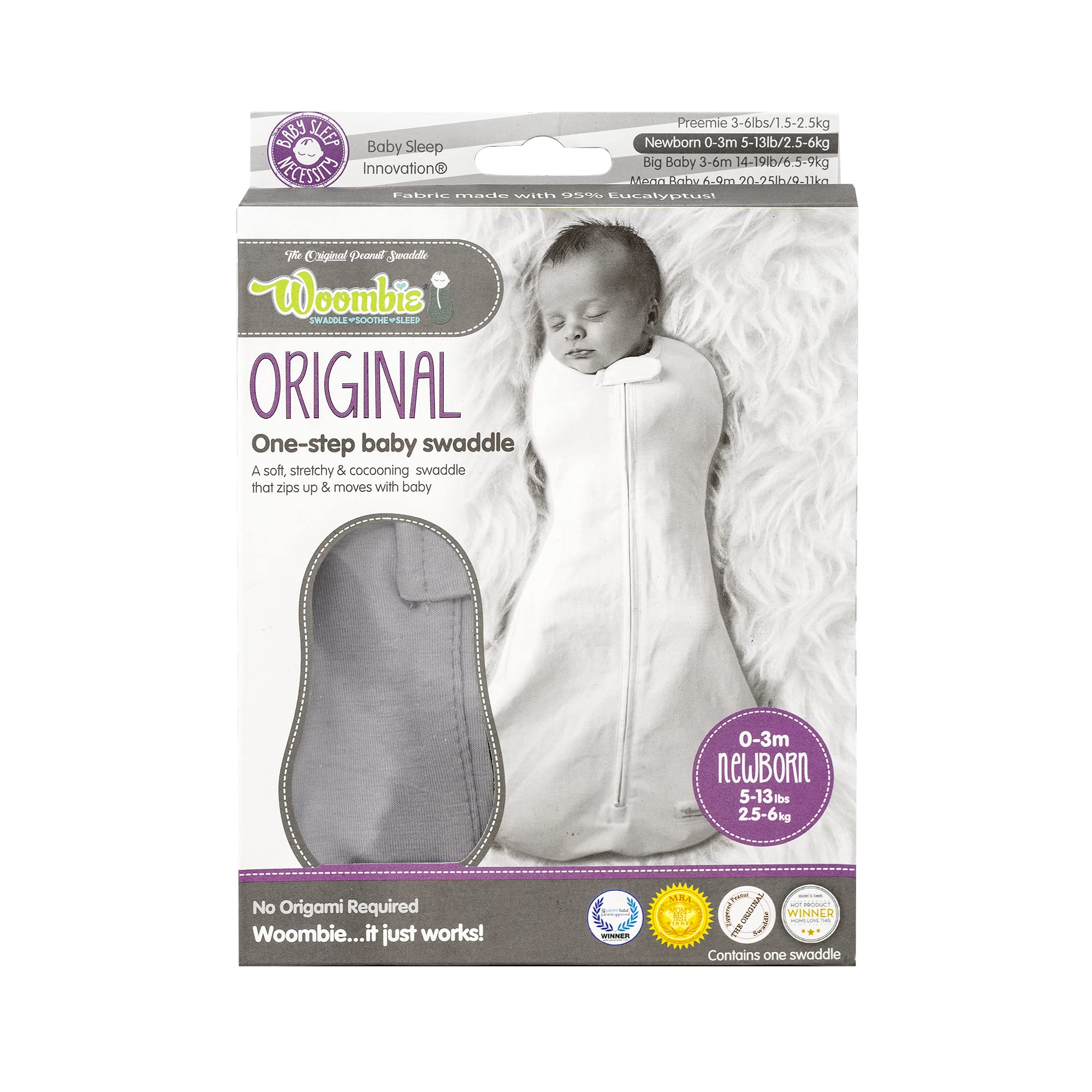 Woombie The Tencil Baby Swaddle Blanket - Ultra Soft Eucalyptus Fiber Wearable Blanket for Newborns 5-13lbs - Soothing Gray Swaddler for Better Sleep - Perfect for Nursery, Travel & Baby Shower Gifts