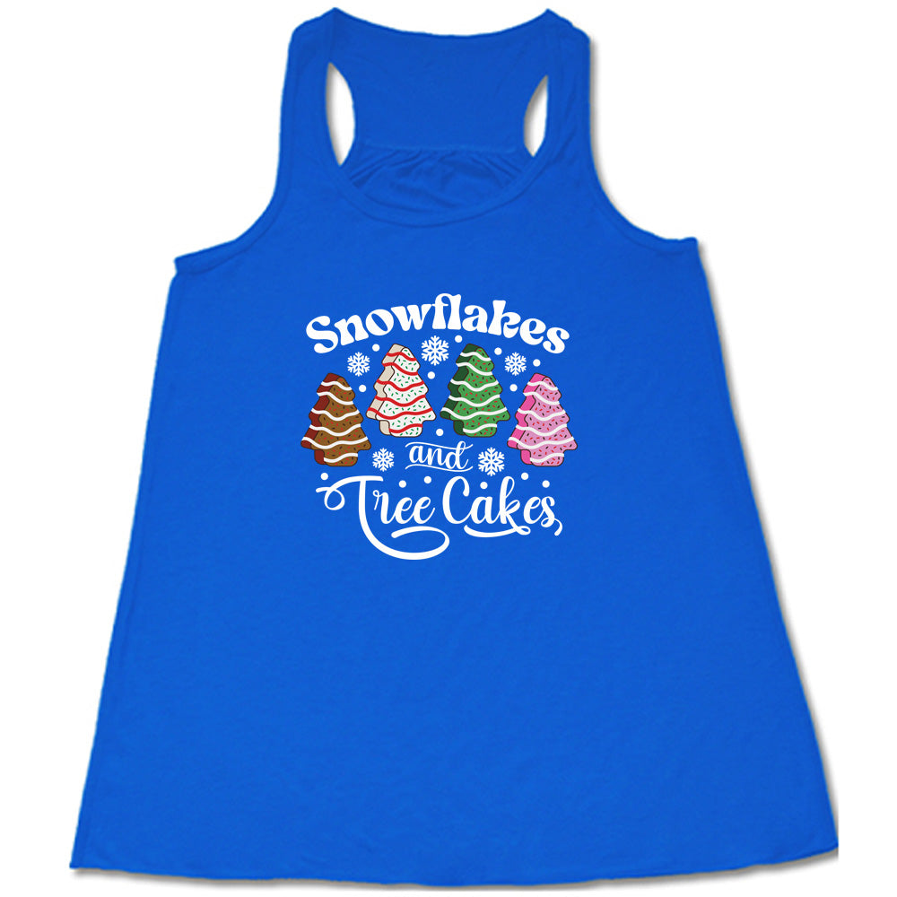 Snowflakes & Tree Cakes Graphic T-Shirt | Christmas Holiday Sweets Themed Cotton Tee for Women & Men | Perfect for Winter Parties, Gift Exchanges & Festive Celebrations