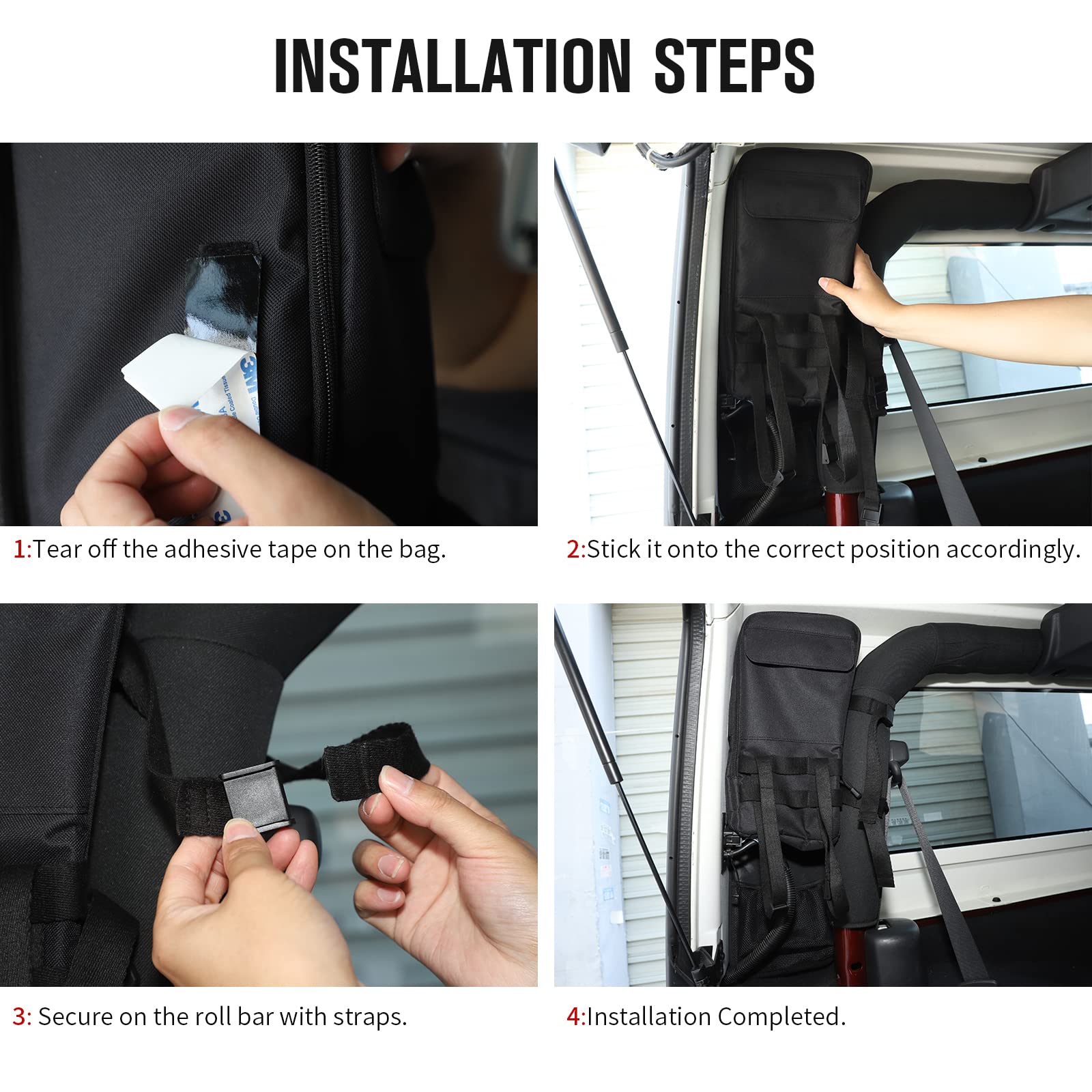 Jeep Wrangler JK 2 Door Roll Bar Storage Bags (2007-2018) - 2PCS Driver & Passenger Side Interior Organizer | Perfect for Off-Road Adventures, Camping & Road Trips