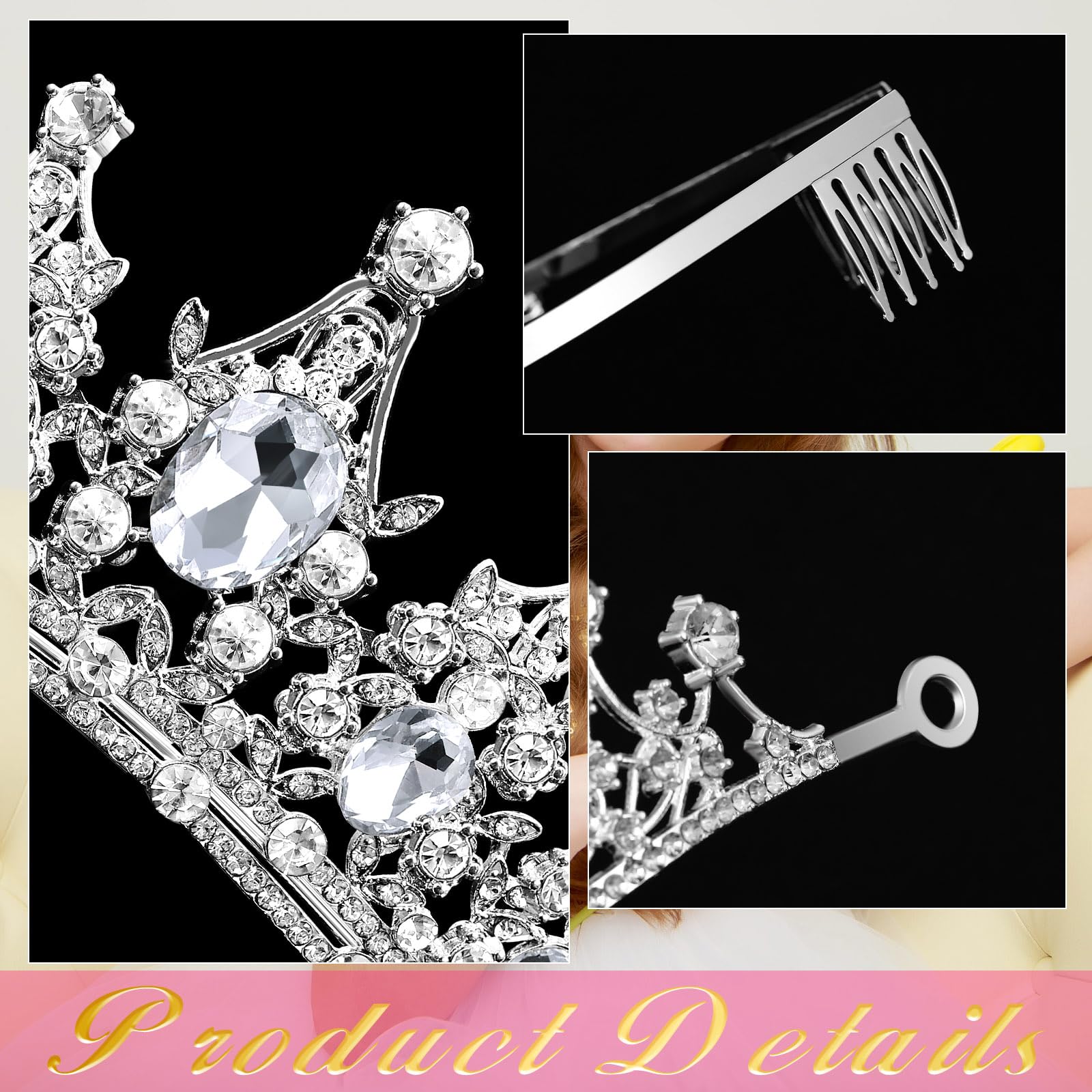 4 Pack Silver Queen Crowns for Women - Rhinestone Pageant Tiara Headband with Combs for Princess, Birthday, Cosplay, Wedding & Special Events - Elegant Party Accessories for Brides, Pageants & Costumes