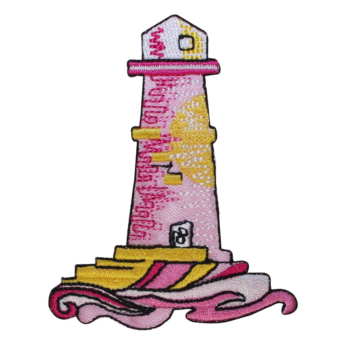 Lighthouse Crashing Waves Embroidered Iron On Patch - Nautical Applique for Jackets, Hats, Bags & DIY Crafts