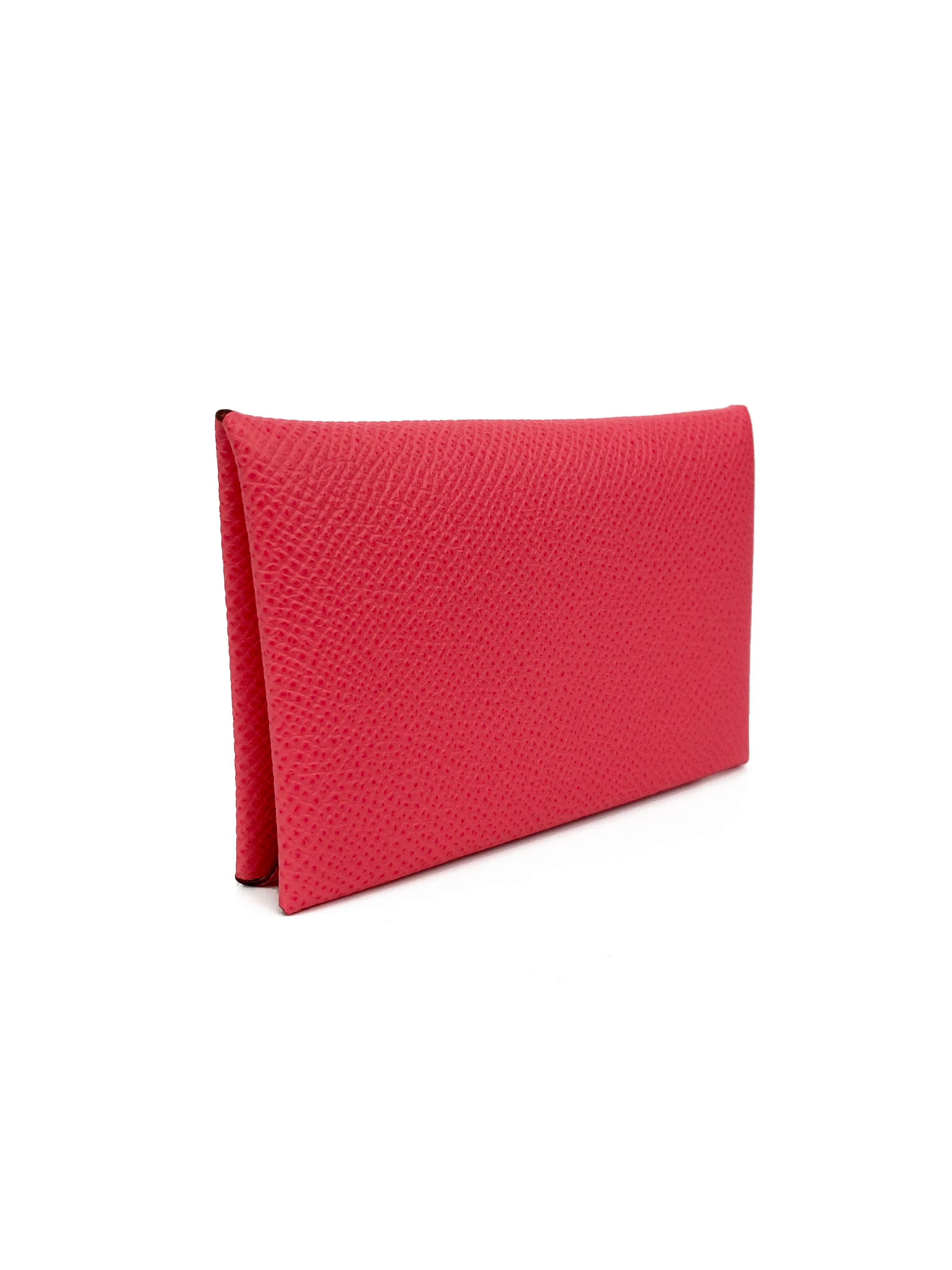 Hermes Rose Azalee Calvi Card Holder - Slim Leather Wallet for Credit Cards & Cash | Perfect for Everyday Use, Travel & Gifting