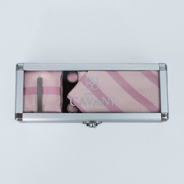 Cavani Pink Striped Necktie Set with Gift Box - Perfect for Weddings, Business Meetings & Formal Events