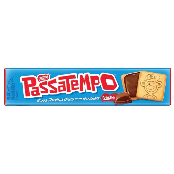 Brazilian Chocolate Filled Biscoito Passatempo Cookies 130g (4.58oz) - Authentic Imported Brazilian Snacks - Perfect for Coffee Breaks, Afternoon Tea & Gift Giving
