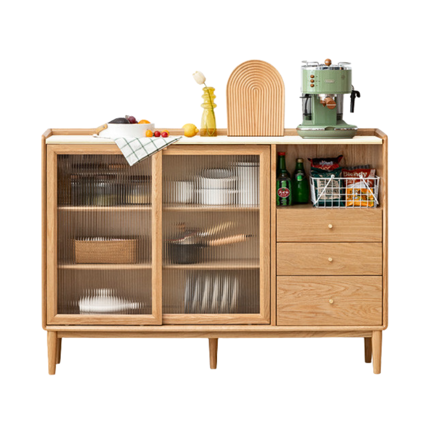 Premium Solid Wood Sideboard with Sliding Doors - Oak, Ash, Black Walnut & Cherry Options - Perfect for Dining Room Storage & Living Room Organization