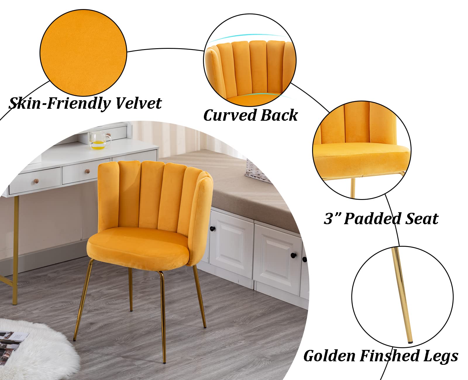 4 Modern Velvet Dining Chairs Set - Upholstered Accent Side Chairs with Gold Metal Legs for Kitchen, Living Room & Dining Room | Elegant Home Decor for Entertaining Guests & Family Gatherings