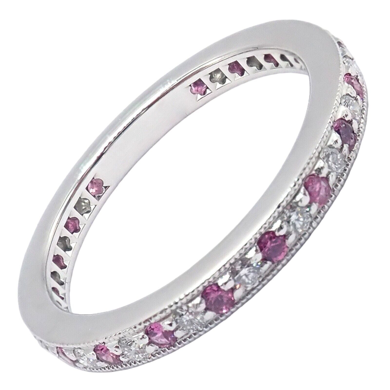 Tiffany & Co Platinum Diamond Pink Sapphire Milgrain 2.5mm Wedding Band Ring Size 5.75 - Perfect for Engagement, Anniversary & Special Occasion Gifts