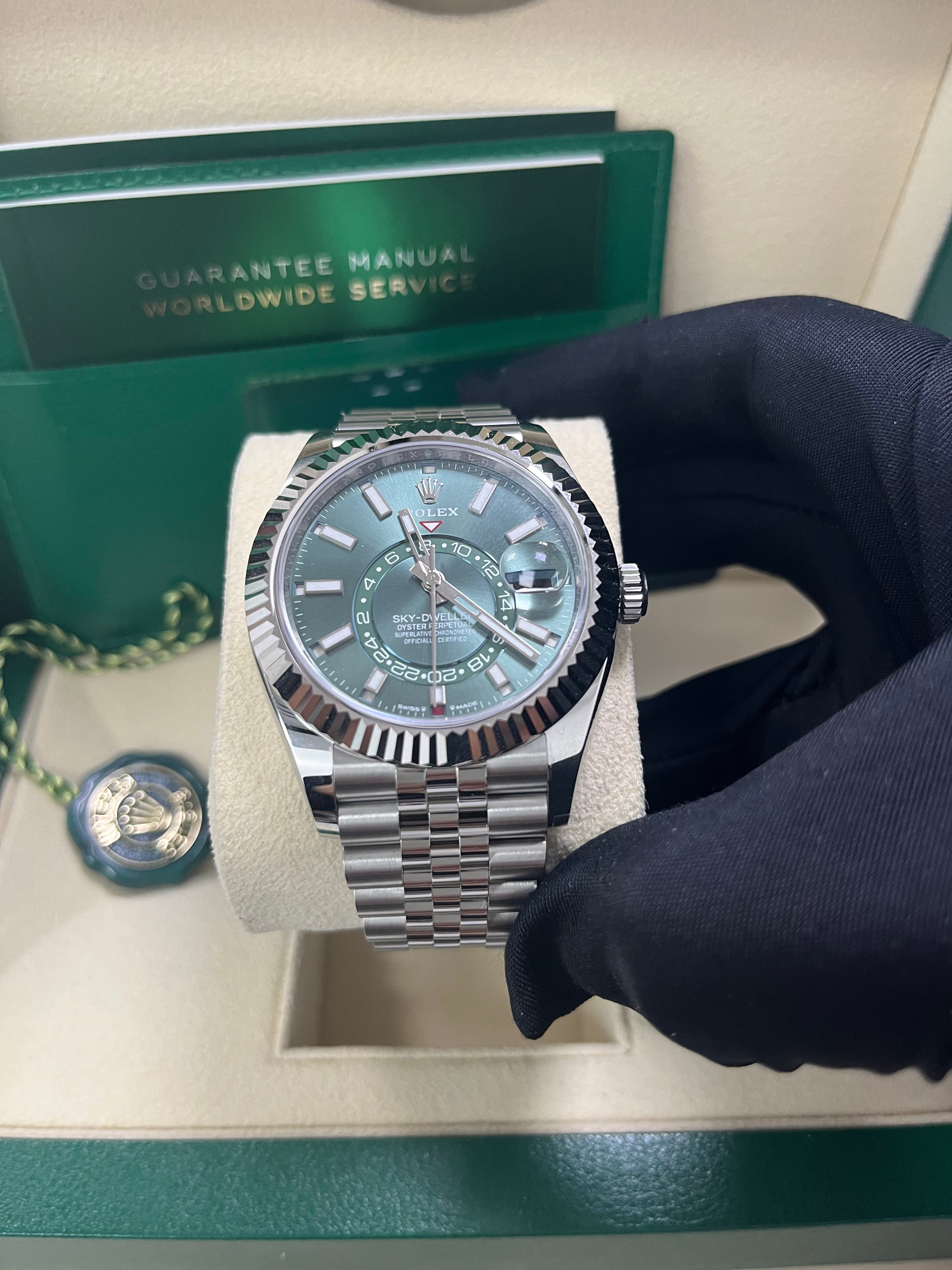 Rolex Sky-Dweller 42mm Mint Green Dial Jubilee Bracelet 336934 - Luxury Automatic Watch for Men, Travel & Business