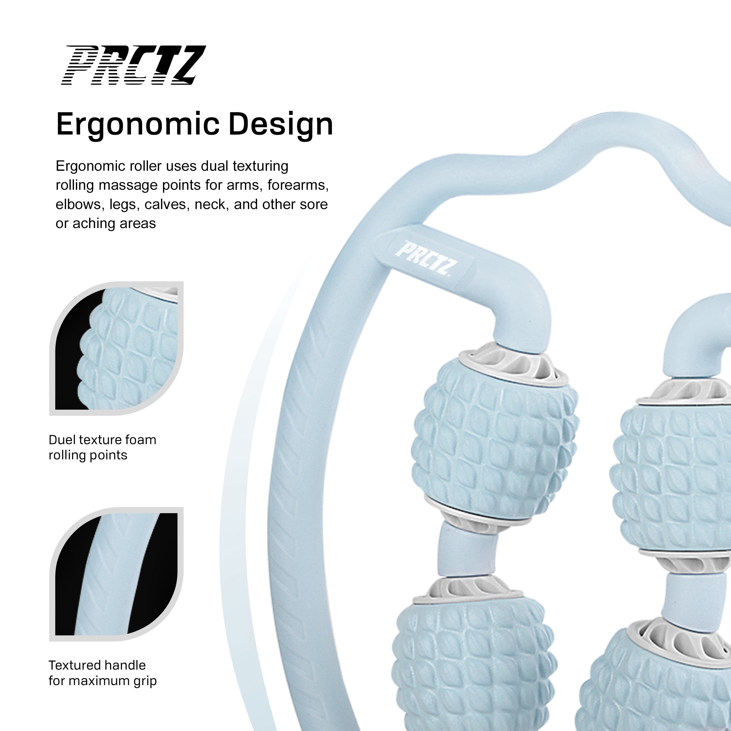 PRCTZ 4-Point Handheld Massage Foam Roller - Deep Tissue Muscle Massager for Pain Relief & Recovery - Perfect for Gym, Yoga, and Post-Workout Relaxation