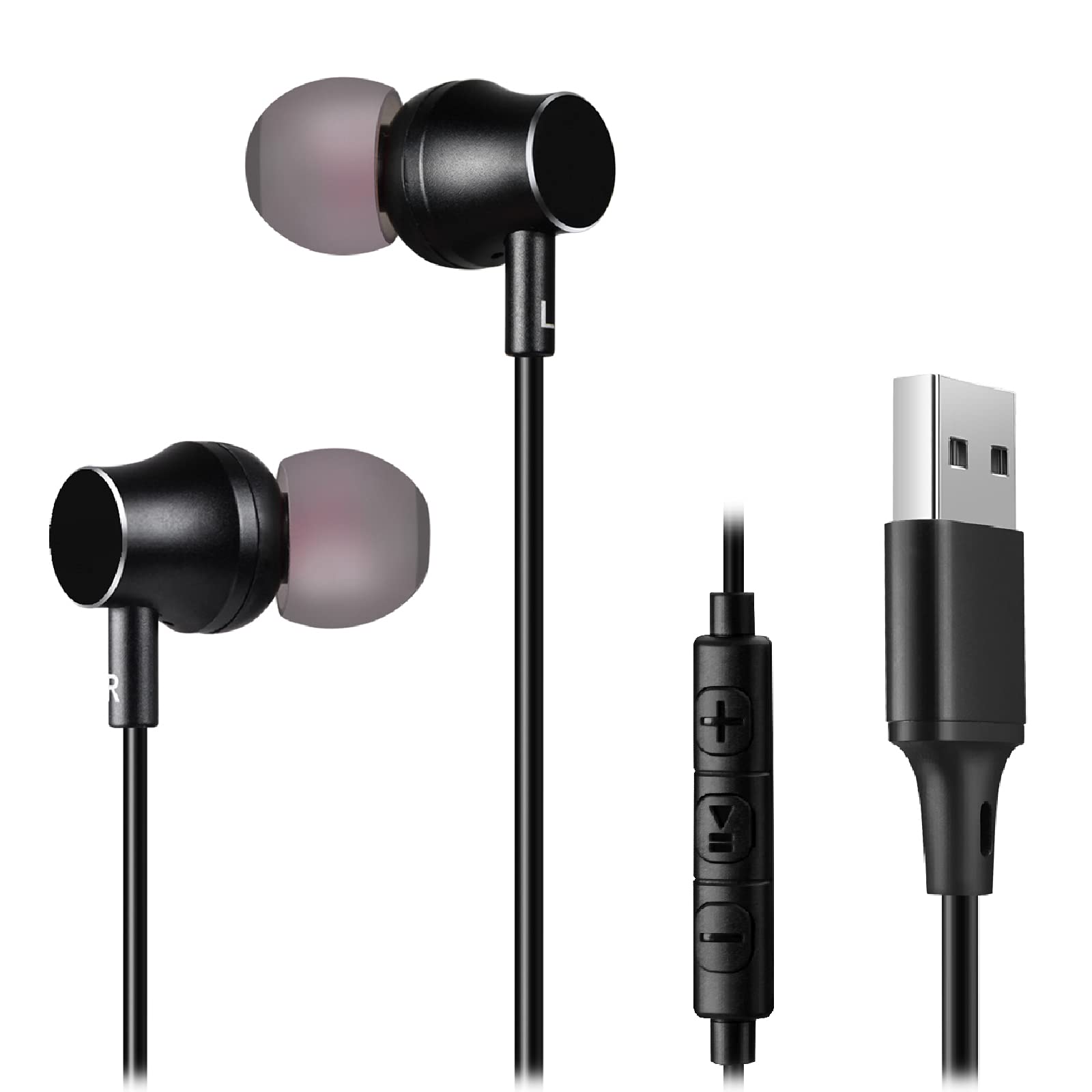 Upgraded USB Earbuds with Microphone - 1.8M Long Cord In-Ear Headphones for Computer, Laptop, Desktop PC, Notebook & Chromebook (CGS-W1B Model) - Perfect for Online Meetings, Gaming & Remote Work