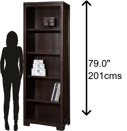 Hekman Mocha Narrow 5-Shelf Bookcase - Solid Ash Wood with Ash Veneer, Mid-Century Modern Storage Shelf for Living Room, Home Office & Study - Perfect for Books, Decor & Organizing Small Spaces
