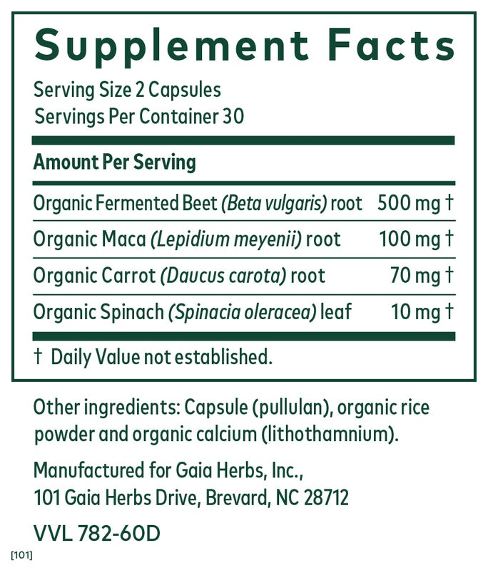 Organic Gaia Fermented Beet & Maca Root Capsules - 50 Count | Supports Energy, Stamina & Heart Health | Perfect for Athletes & Active Lifestyles