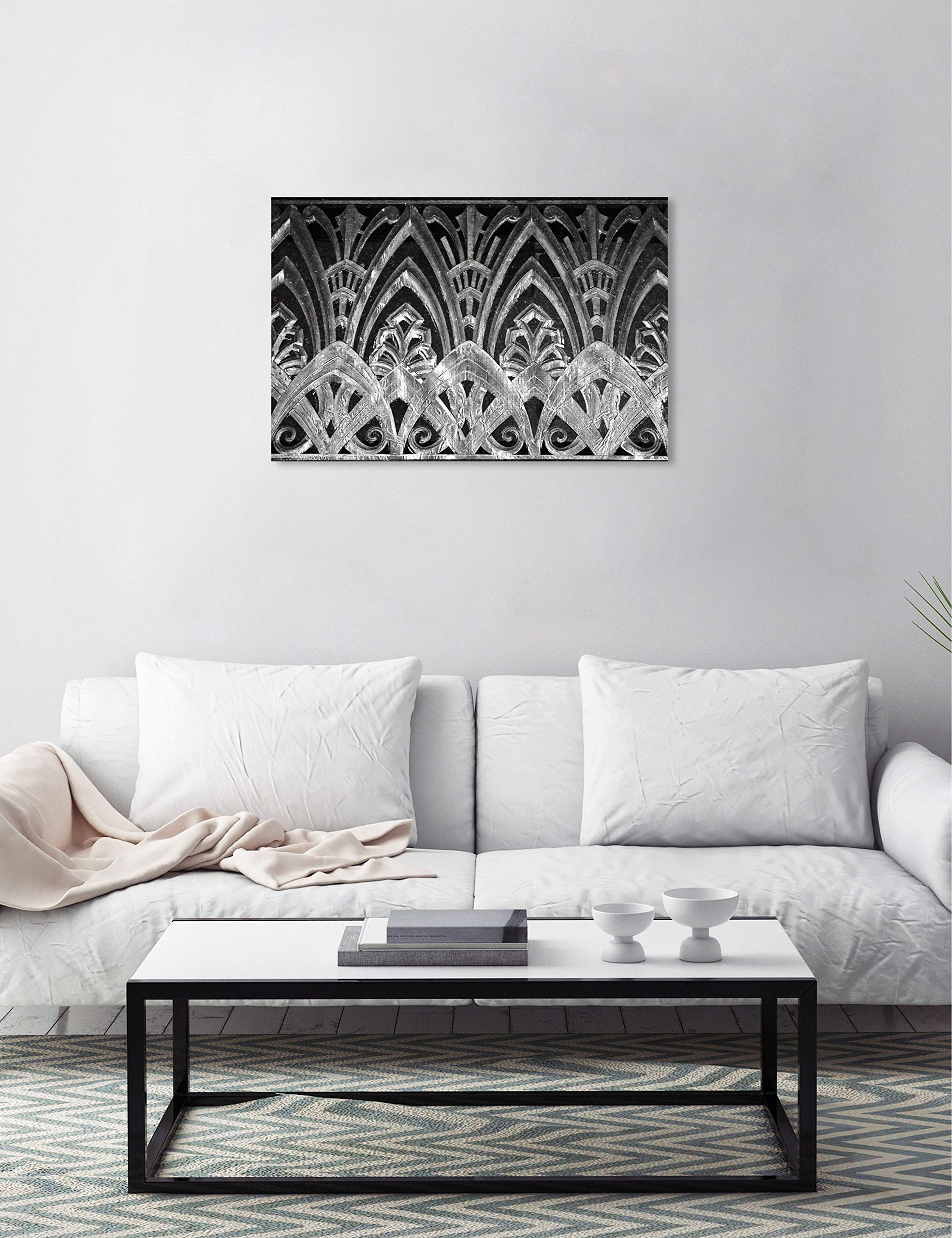 Abstract Wall Art Canvas Print 'Copacabana in Silver' - 30x20 Inch Gray & Black Modern Home Decor | Perfect for Living Room, Bedroom or Office Wall Decoration