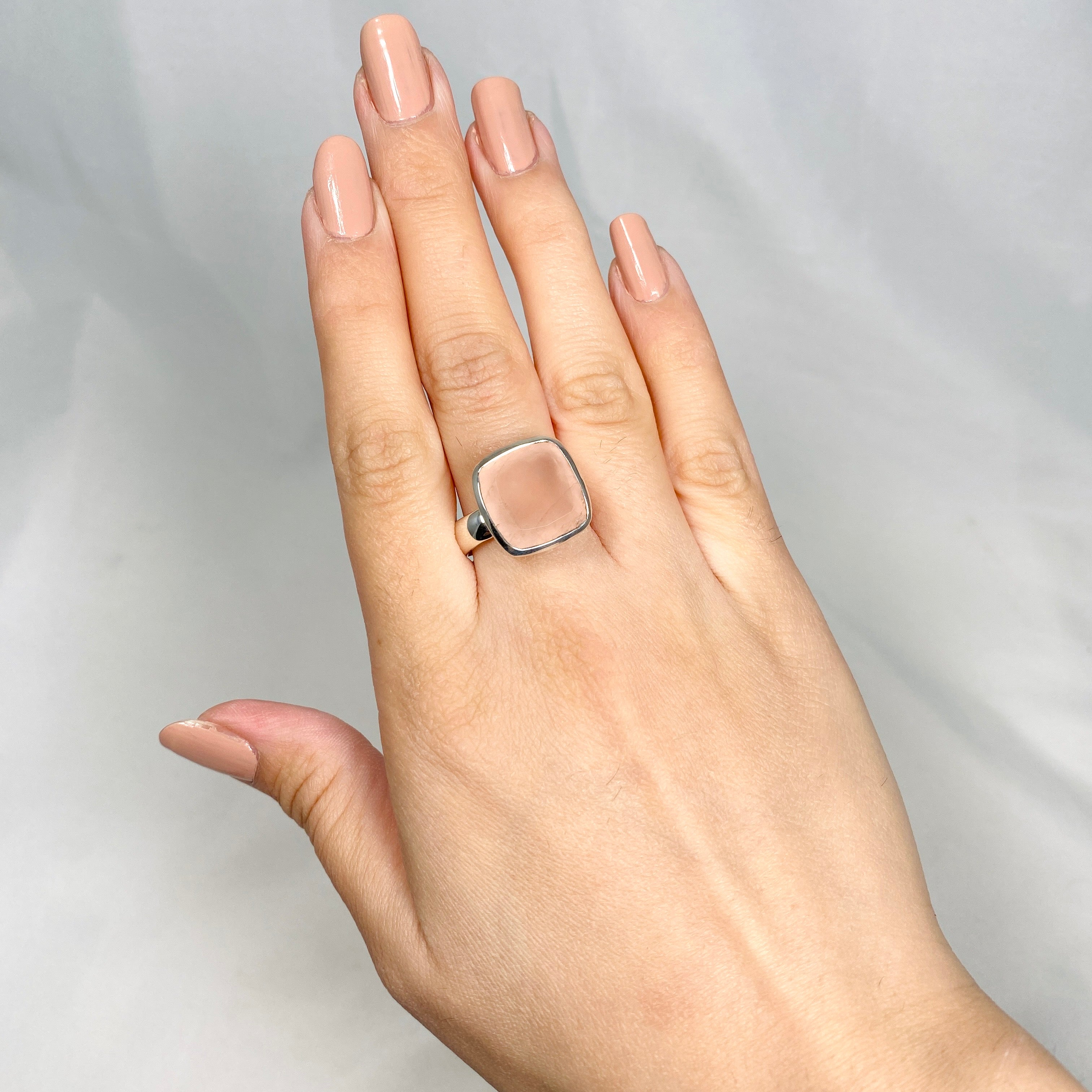 Rose Quartz Square Faceted Ring - Size 9 - KRGJ2997 | Elegant Healing Crystal Jewelry for Women, Perfect for Meditation, Yoga & Spiritual Gifts