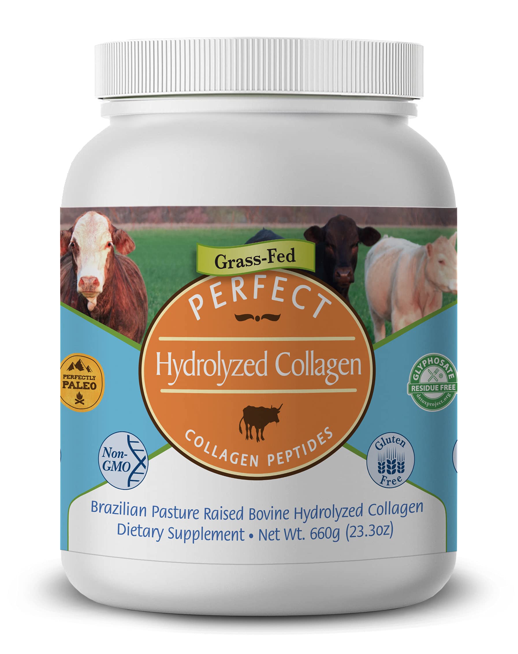 Perfect Hydrolyzed Collagen Powder 660g - All Natural Grass-Fed Collagen Supplement from Brazil - Supports Skin, Hair & Joint Health - Ideal for Smoothies, Coffee & Baking Recipes