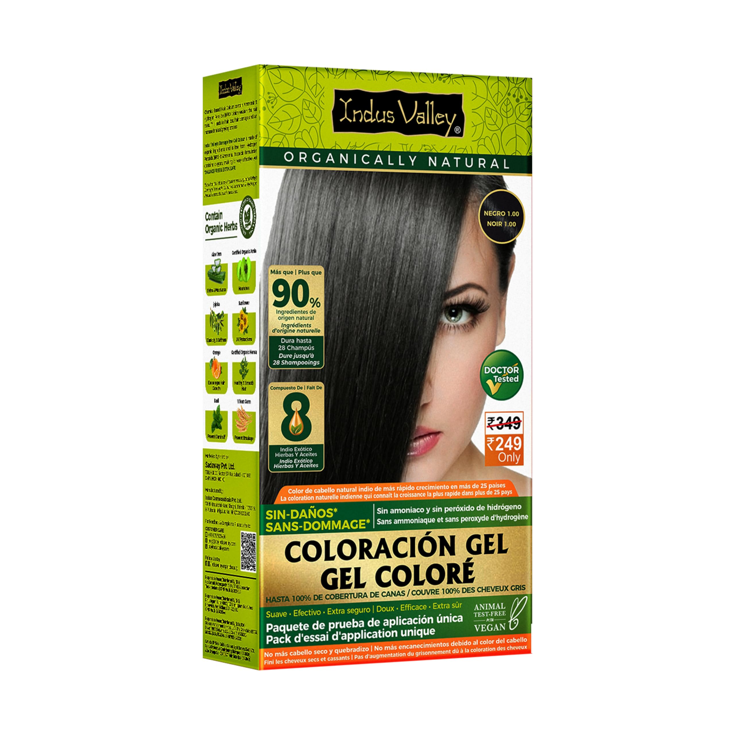 INDUS VALLEY Ammonia & PPD Free Organic Hair Color for Women - 100% Grey Coverage, Long Lasting Natural Gel Hair Dye with Damage Free Formula (Black, 65ml Trial Pack) | Perfect for At-Home Hair Coloring, Touch-Ups & Salon-Quality Results
