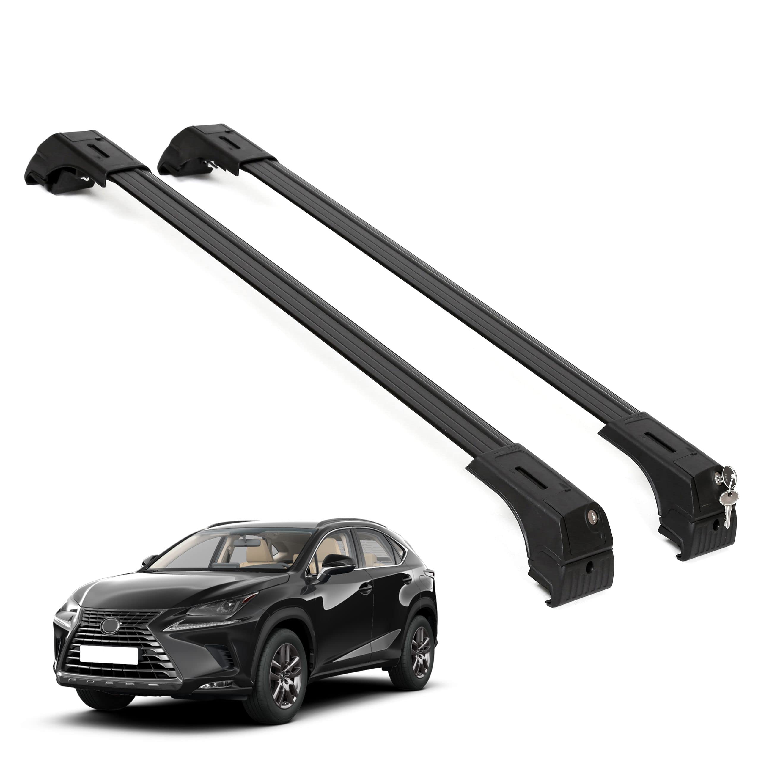 ERKUL Lockable Aluminum Roof Rack Cross Bars for Lexus NX200T NX300 NX300H 2015-2021 - Heavy Duty Black Rooftop Cargo Carrier for Kayak, Canoe, Snowboard, Bike, Luggage | Perfect for Road Trips, Camping & Outdoor Adventures