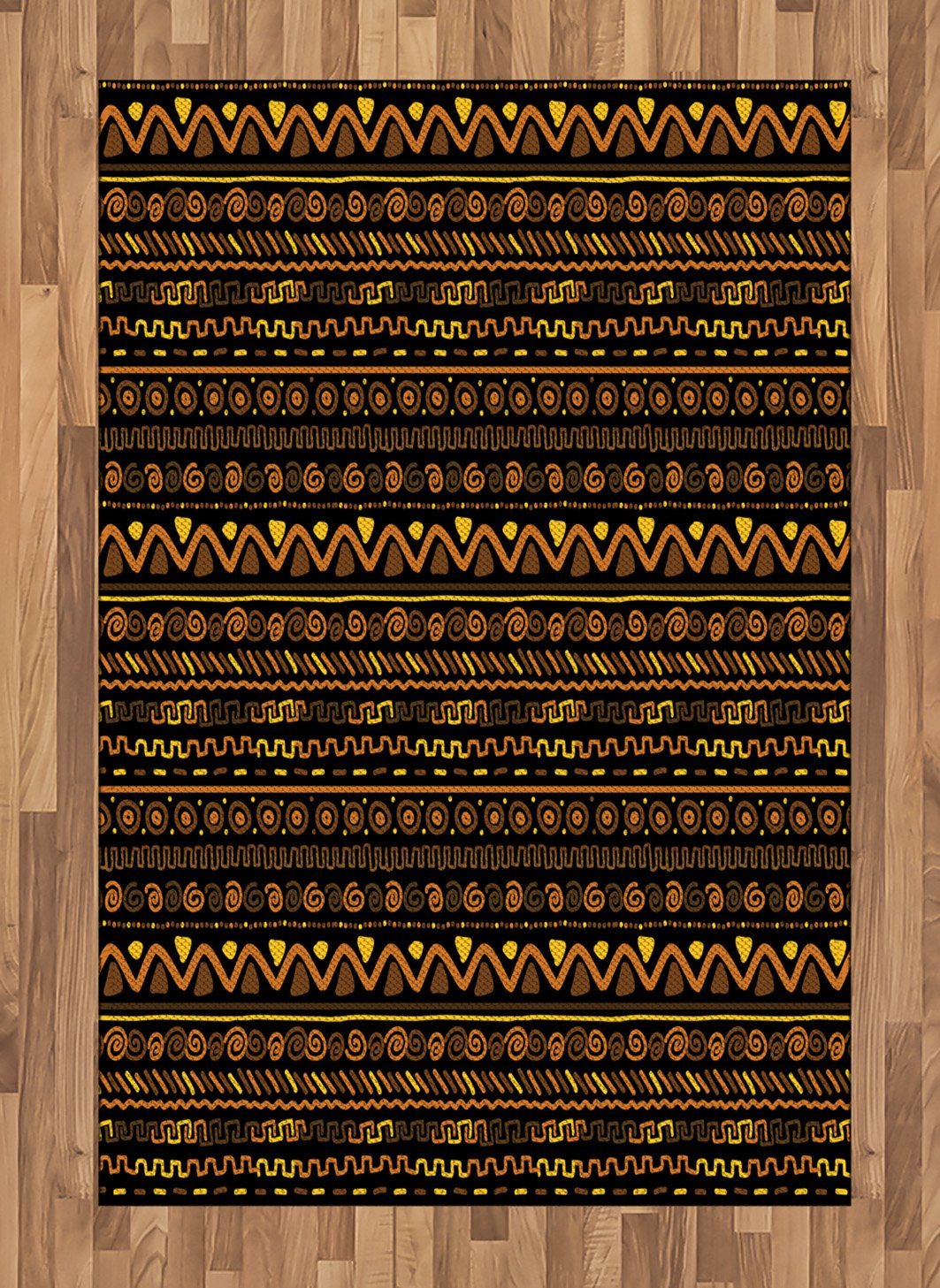 Ambesonne African Area Rug - Chevron Zigzag Circles & Spirals Vintage Design, Flat Woven Accent Rug 4'x5'7