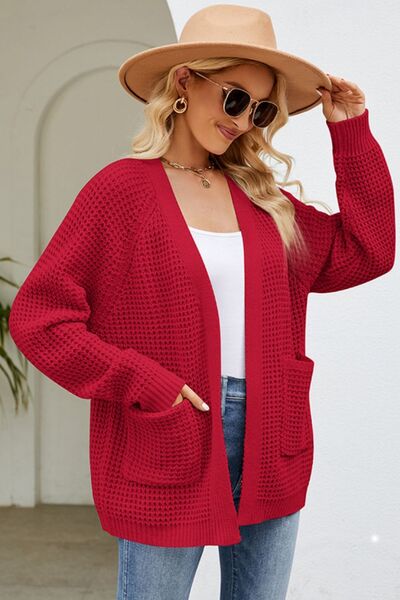 Stylish Open Front Raglan Sleeve Pocketed Cardigan Sweater - Cozy Knit Wrap for Women | Perfect for Office, Casual Outfits & Layering in Fall/Winter