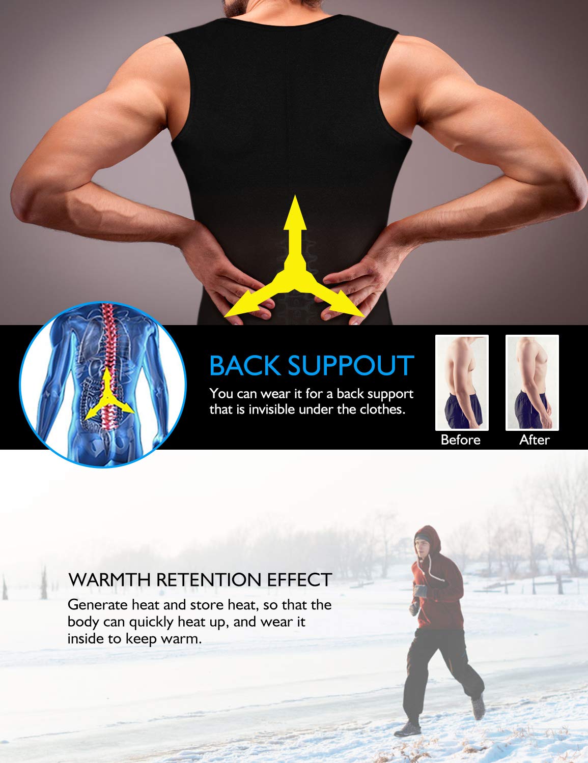 Men's Sweat Sauna Vest Waist Trainer - Hot Neoprene Body Shaper for Workout & Fitness - Slimming Gym Tank Top for Weight Loss & Detox - Perfect for Sauna, Running & Home Exercise