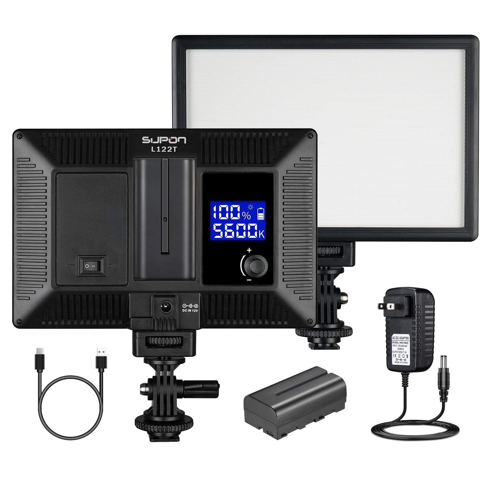 Ultra-Thin LED Video Light Panel with LCD Display - Dimmable Bi-Color 3300K-5600K, CRI95+ Soft Lighting - Includes 110