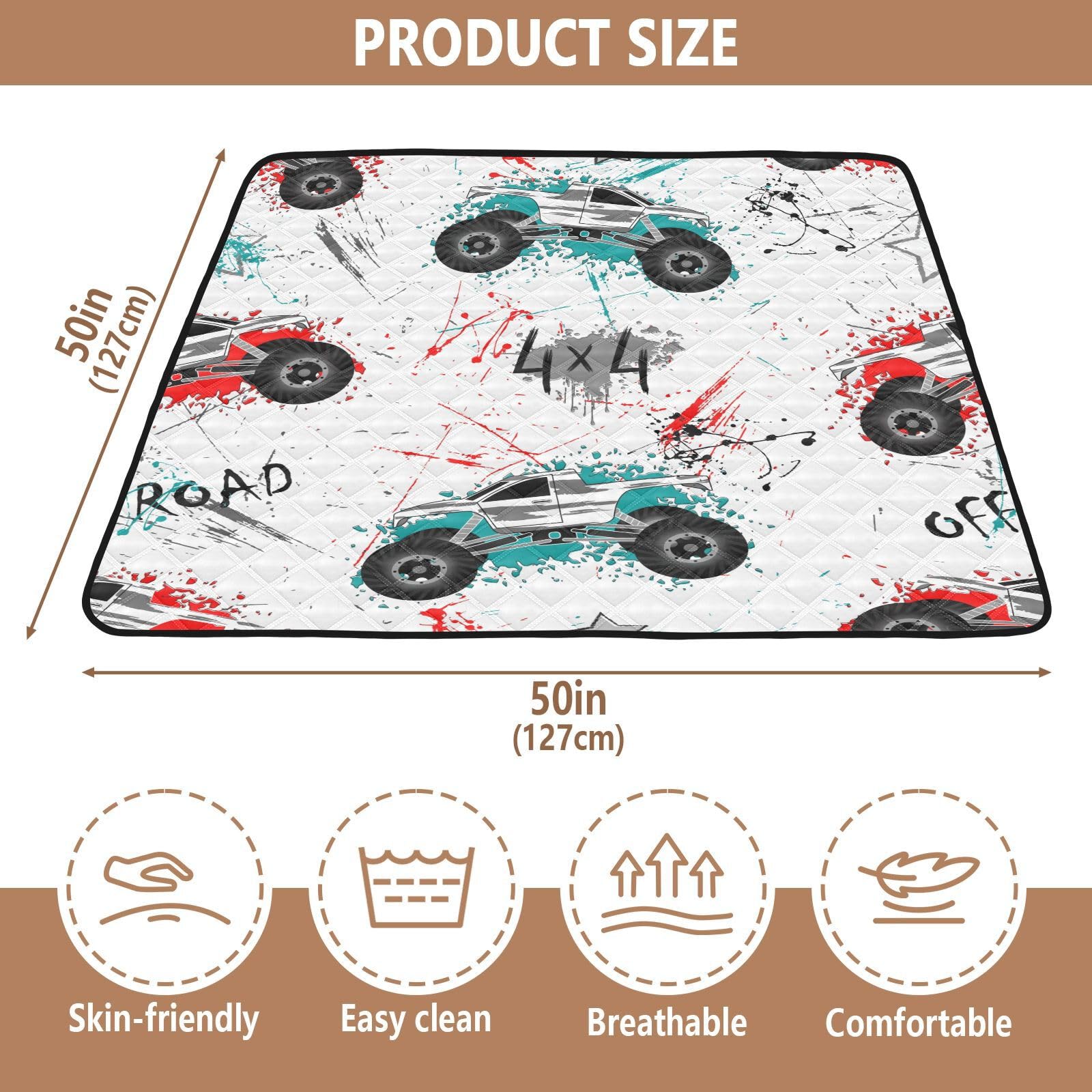 Soft Non-Toxic Baby Play Mat - Green & Red Trucks Design 50x50 Inch - Safe Crawling Mat for Infants 0-12 Months | Perfect for Nursery, Playroom & Daycare Floor Protection