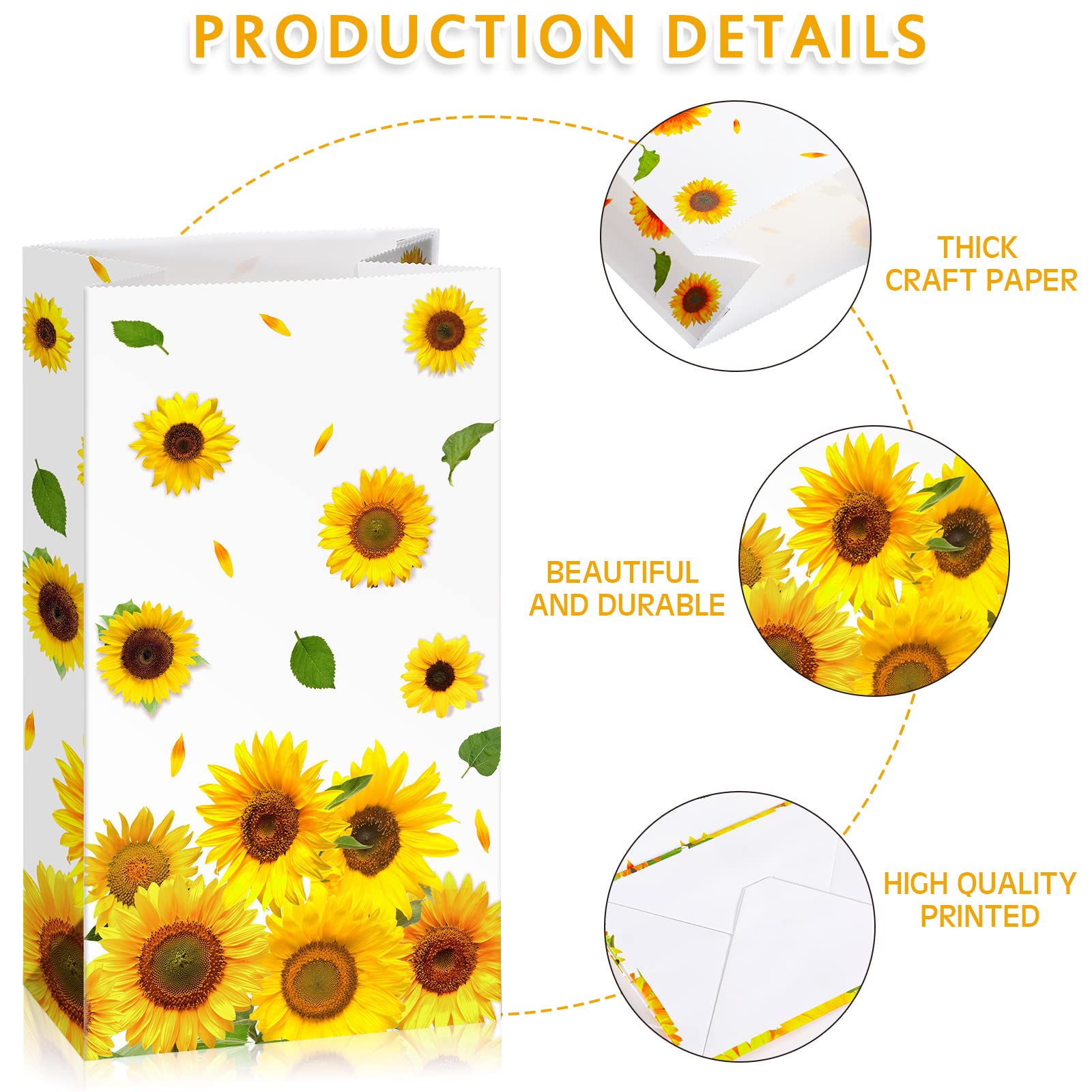 28-Piece Sunflower Party Favor Bags - Bulk Sunflower Treat Bags for Candy, Gifts & Goodies - Perfect for Birthday Parties, Baby Showers, Weddings & Special Events (8.3