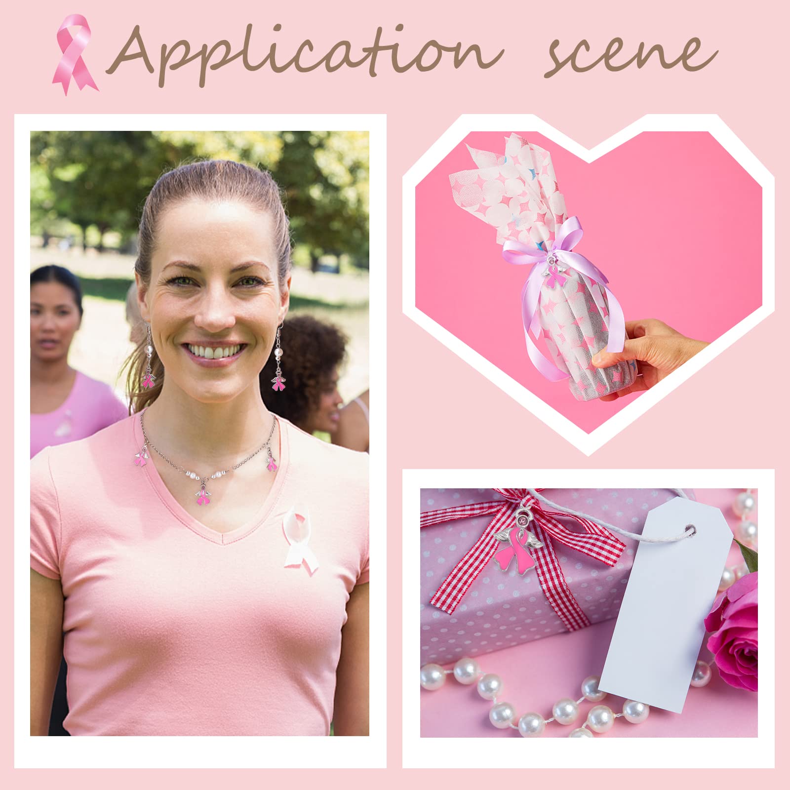 20PCS Pink Ribbon Charms with Angel Wings - Breast Cancer Awareness Jewelry Supplies for Necklace, Bracelet, Lapel Pin Making - Perfect for Fundraising Events, Support Gifts & Craft Projects