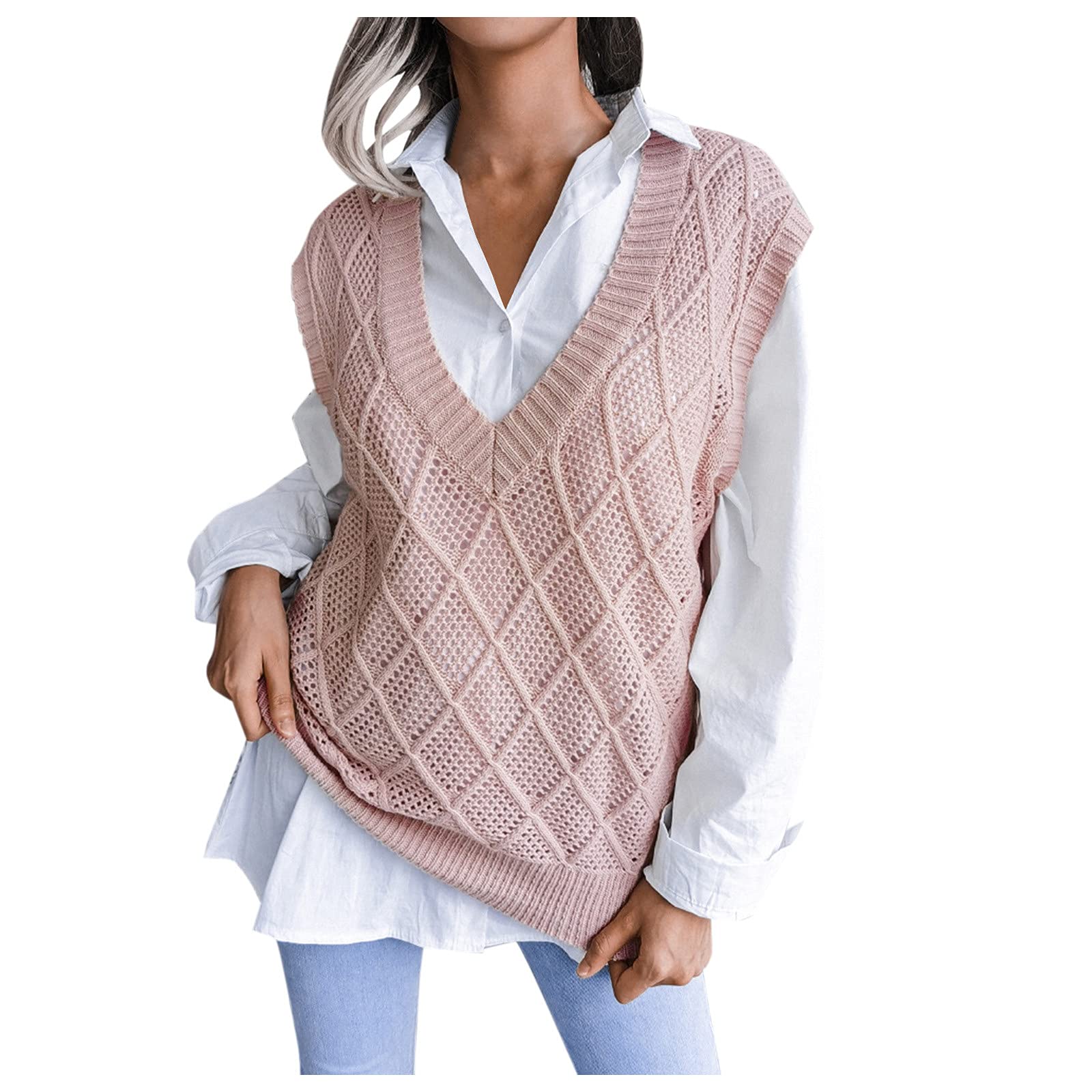 MOKINGTOP Women's Classic Houndstooth V-Neck Knit Sweater Vest - Sleeveless Pullover Top for Casual Wear | Perfect for Office, Layering & Fall Outfits