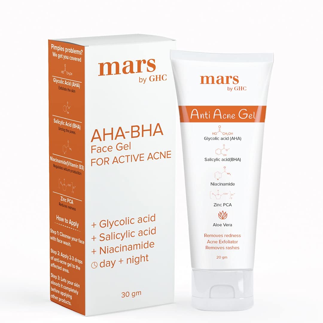 GHC AHA-BHA Face Gel for Acne Treatment - Fights Active Acne & Blemishes, Brightens Skin Tone, 30g - Perfect for Daily Skincare Routine & Oily/Acne-Prone Skin
