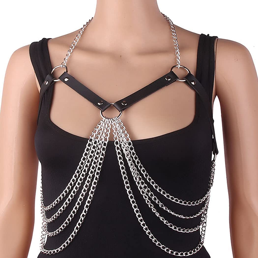 Punk Leather Chain Tassel Body Chain Bikini Harness - Stylish Waist Chain Body Jewelry for Women & Girls - Perfect for Music Festivals, Rave Parties and Gothic Fashion