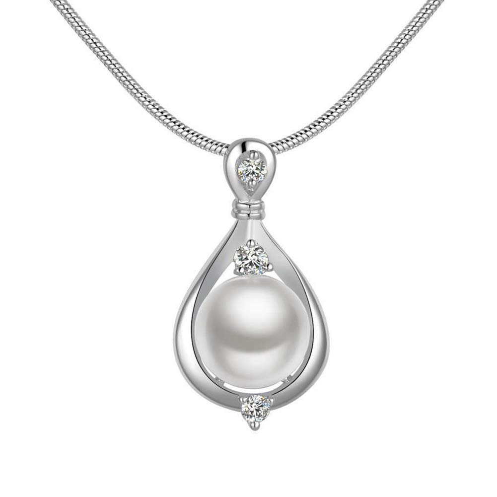 Elegant Faux Pearl Rhinestone Necklace for Women - Silver Teardrop Alloy Party Jewelry Gift | Perfect for Weddings, Date Nights & Special Occasions