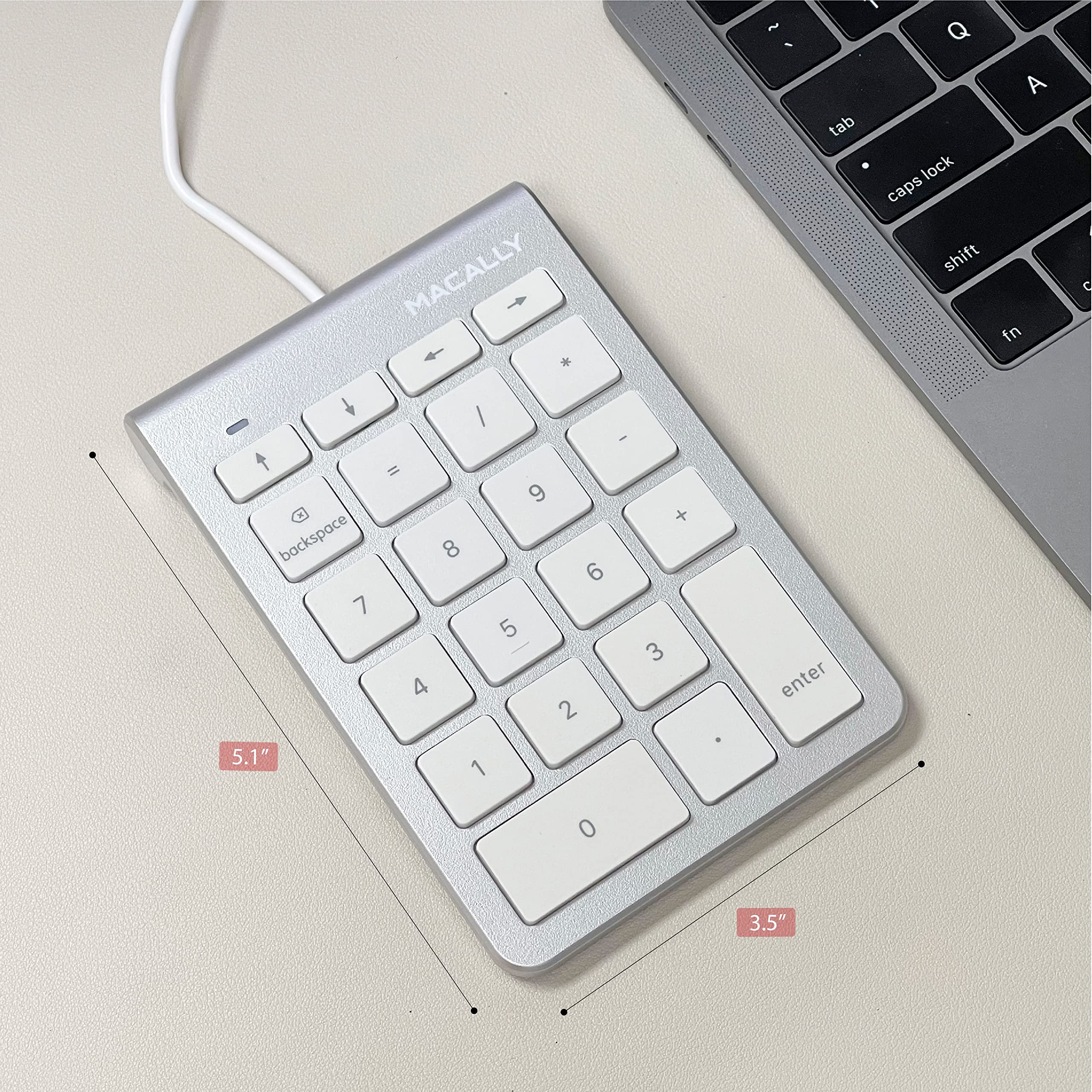 Macally Wired USB C Number Pad Keyboard - 10-Key Numeric Keypad for MacBook Pro/Air, iMac, Windows PC & iPad - USB-C Numpad with 5ft Cable for Office Work, Accounting & Data Entry
